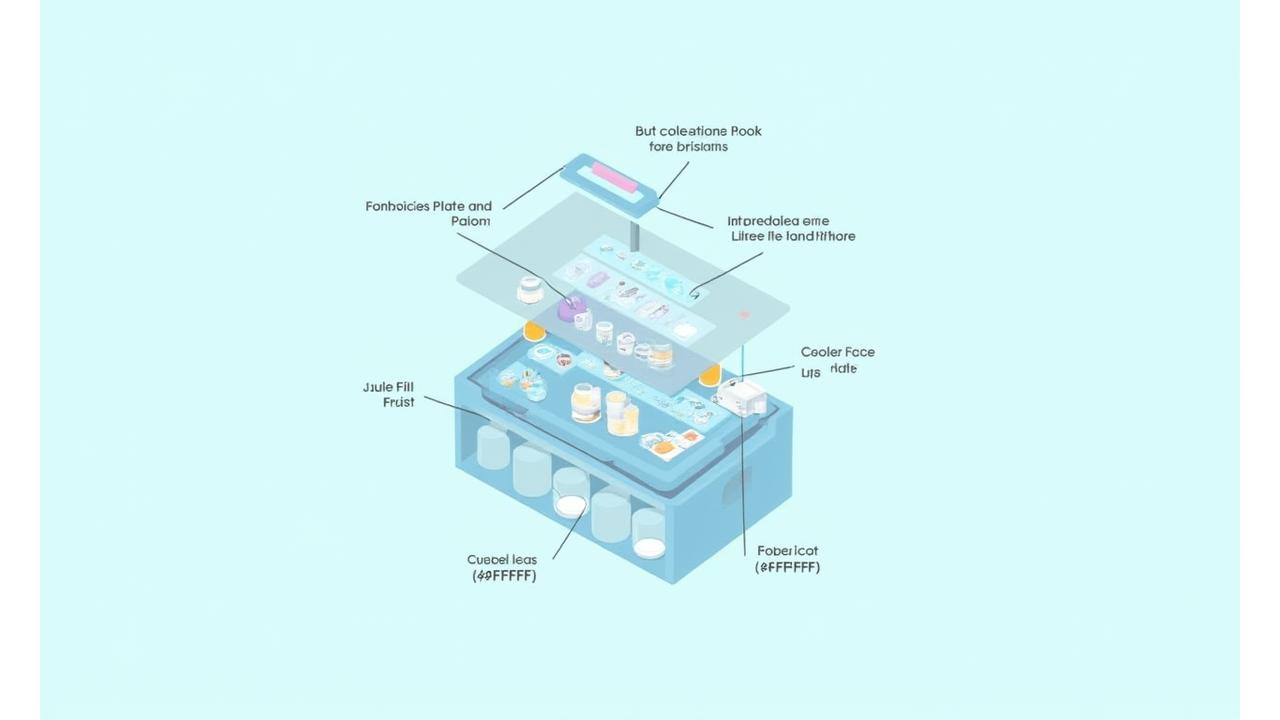 A detailed infographic showing how to optimally pack a cooler bag with block ice, cubed ice, drinks, and food items for maximum chill time.